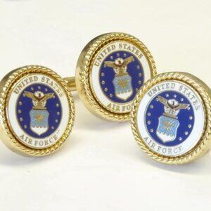 USAF MILITARY LOGO / BLUE CENTER /WHITE TRIM WITH GOLD ROPE BEZEL CUFF LINKS